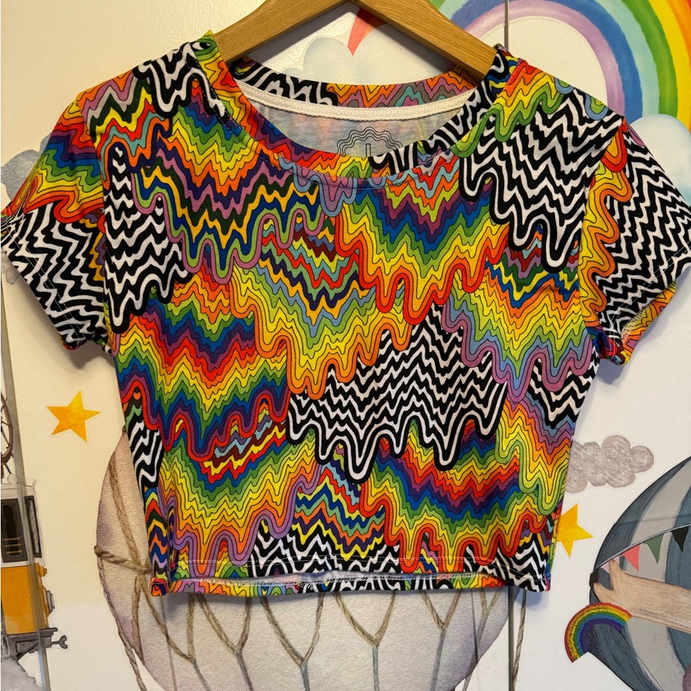 Jen Stark rainbow drip crop top large